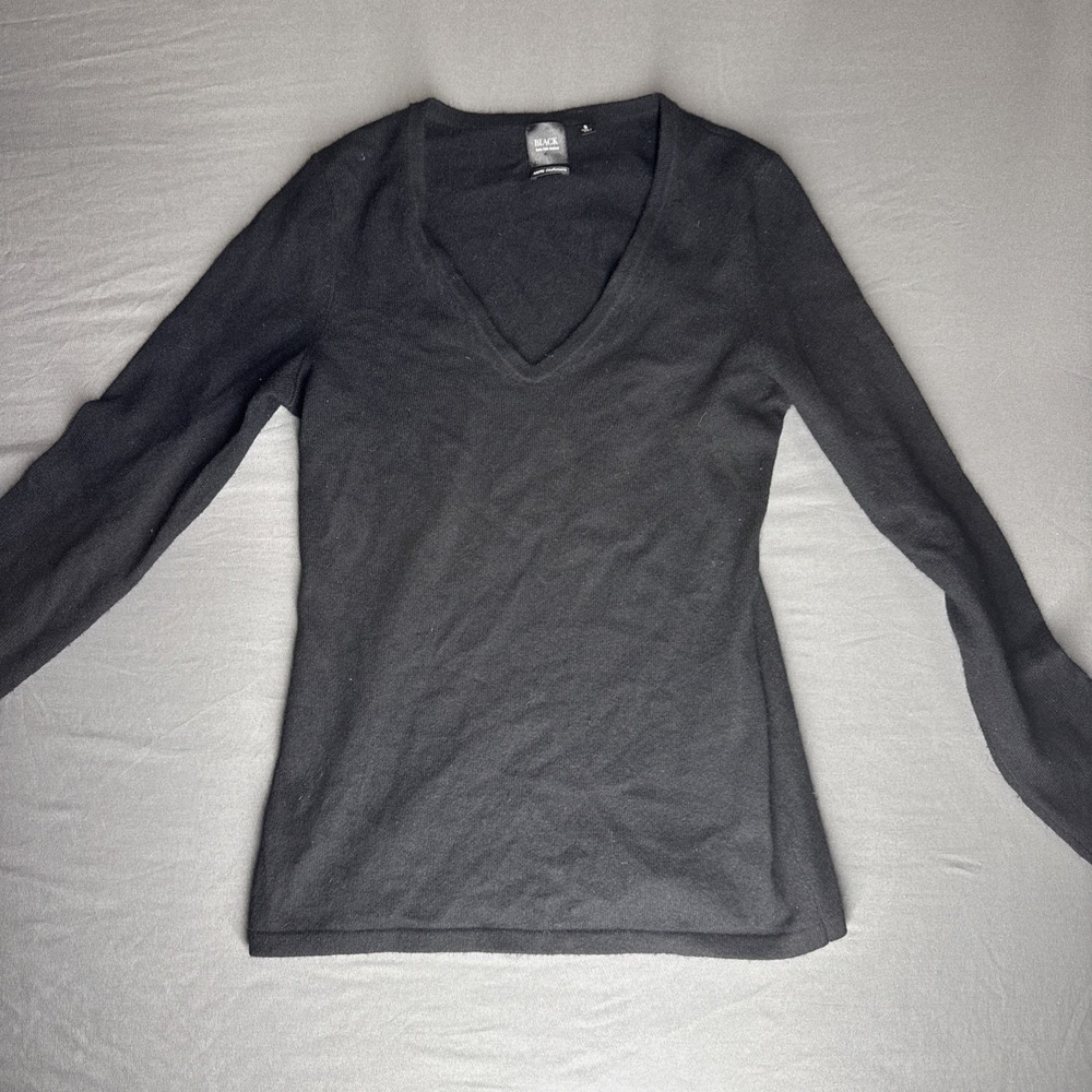 Black Saks Fifth Avenue Womens Cashmere V-Neck Pullover Sweater Black Size S